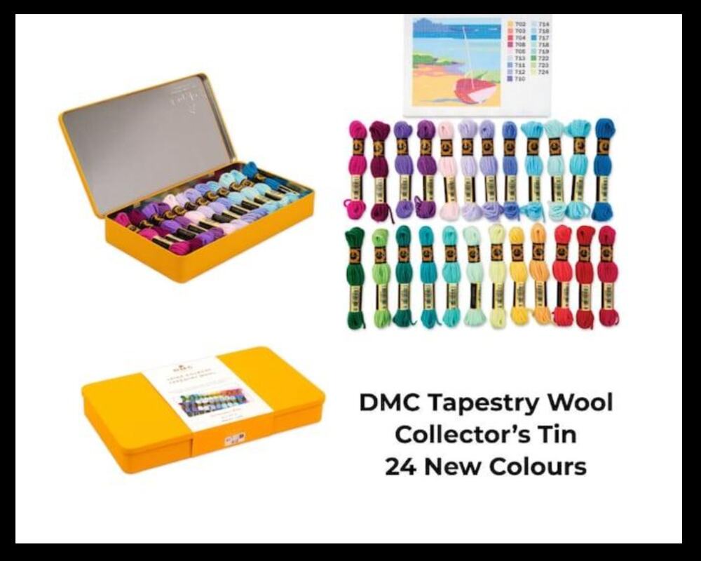 DMC Laine Colbert Tapestry Wool Collector Tin 24 Colors Needlepoint Kit NEW